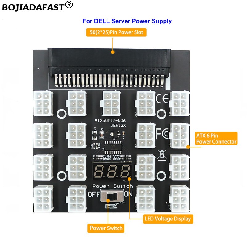 2400W Server Psu Breakout Board - 17 ポート PCI-E 6Pin コネクタサーバー電源 PSU